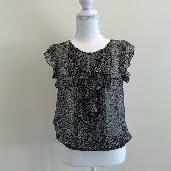 Express Black & White Ruffle Front Sheer Top NWOT. Small - Picture 1 of 8